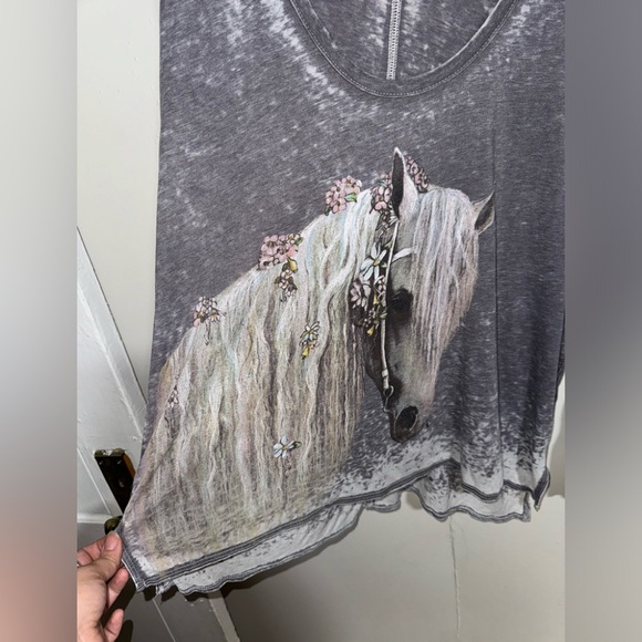 CHASER Floral Mane Gray Burnout Long Sleeve T-Shirt Sz Medium - Picture 3 of 6